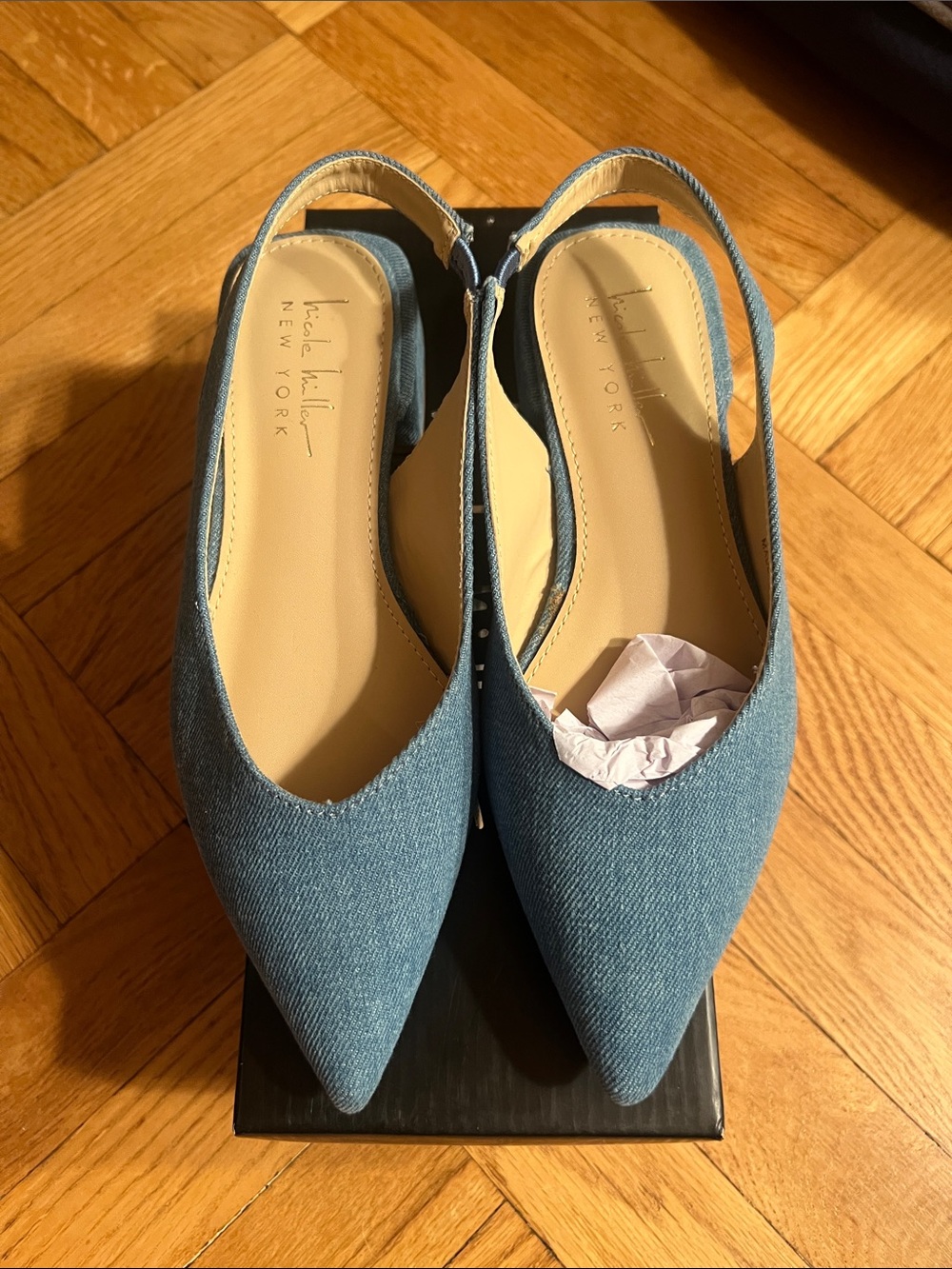 Nicole Miller Blue Denim Pointed Slingback Flats